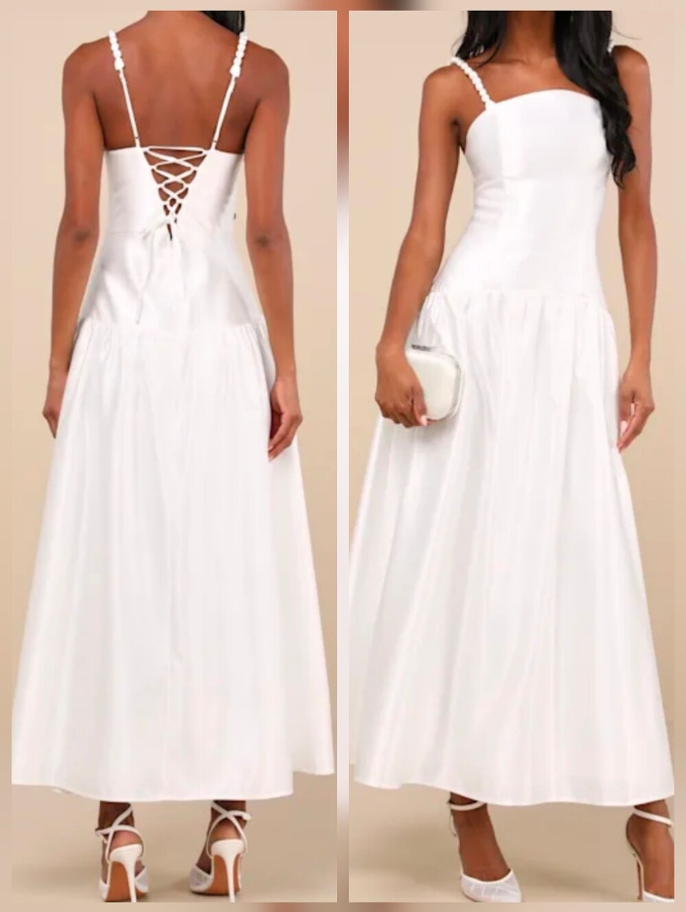 Lulus Modern Adoration White Satin Backless Lace-Up Maxi Dress, Size XL, NWT!